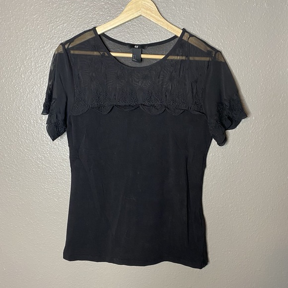 H&M Tops - H&M Black T Shirt with Lace Top & Sleeves Women's Size  Medium